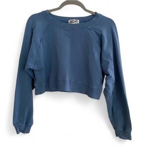 ALL GOOD FEELS BLUE CROPPED ATHLETIC SPORTY LONG SLEEVE YOGA SWEATSHIRT SIZE XS